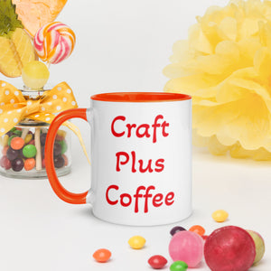 Uniquely Designed Exclusively For Craft World "Craft Plus Coffee" White Ceramic Mug (Various Colours of Rim, Handle and Inside)