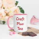 Uniquely Designed Exclusively For Craft World "Craft Plus Tea" White Ceramic Mug (Various Colours of Rim, Handle and Inside)