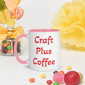 Uniquely Designed Exclusively For Craft World "Craft Plus Coffee" White Ceramic Mug (Various Colours of Rim, Handle and Inside)