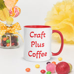 Uniquely Designed Exclusively For Craft World "Craft Plus Coffee" White Ceramic Mug (Various Colours of Rim, Handle and Inside)