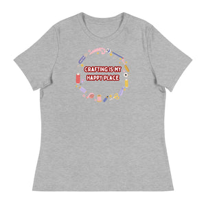 Unique Design Especially For "Craft World", Ladies "Crafting Is My Happy Place" Relaxed Fit Cotton T-Shirts, Various Colours/Sizes (size guide included)