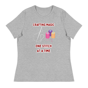 Unique Design Especially For "Craft World", "Crafting Magic One Stitch At A Time" Ladies  Relaxed Fit Cotton T-Shirts, Various Colours/Sizes (size guide included)