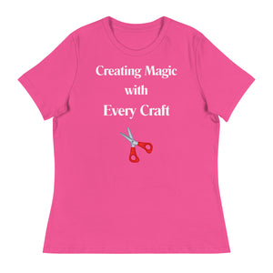 Unique Design Especially For "Craft World", "Creating Magic with Every Craft"  Ladies  Relaxed Fit Cotton T-Shirts, Various Colours/Sizes (size guide included)