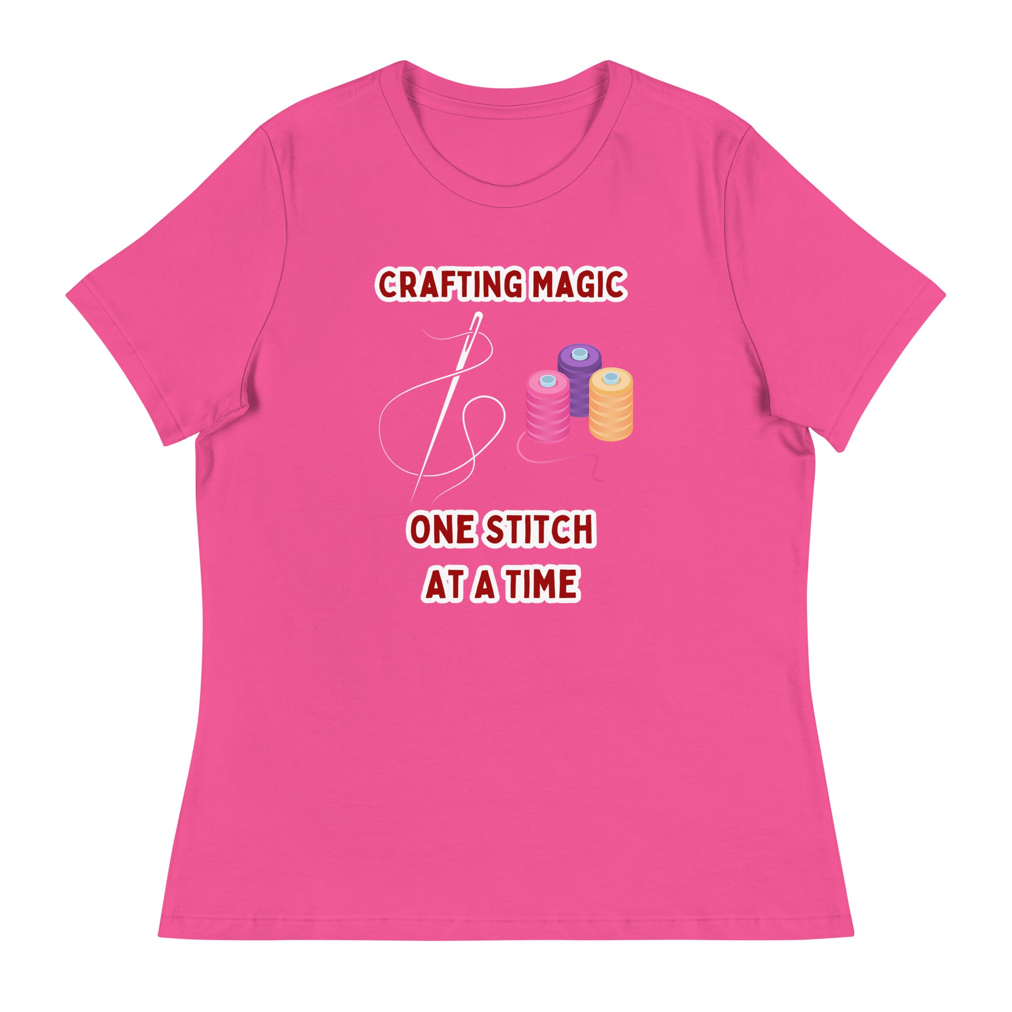 Unique Design Especially For "Craft World", "Crafting Magic One Stitch At A Time" Ladies  Relaxed Fit Cotton T-Shirts, Various Colours/Sizes (size guide included)