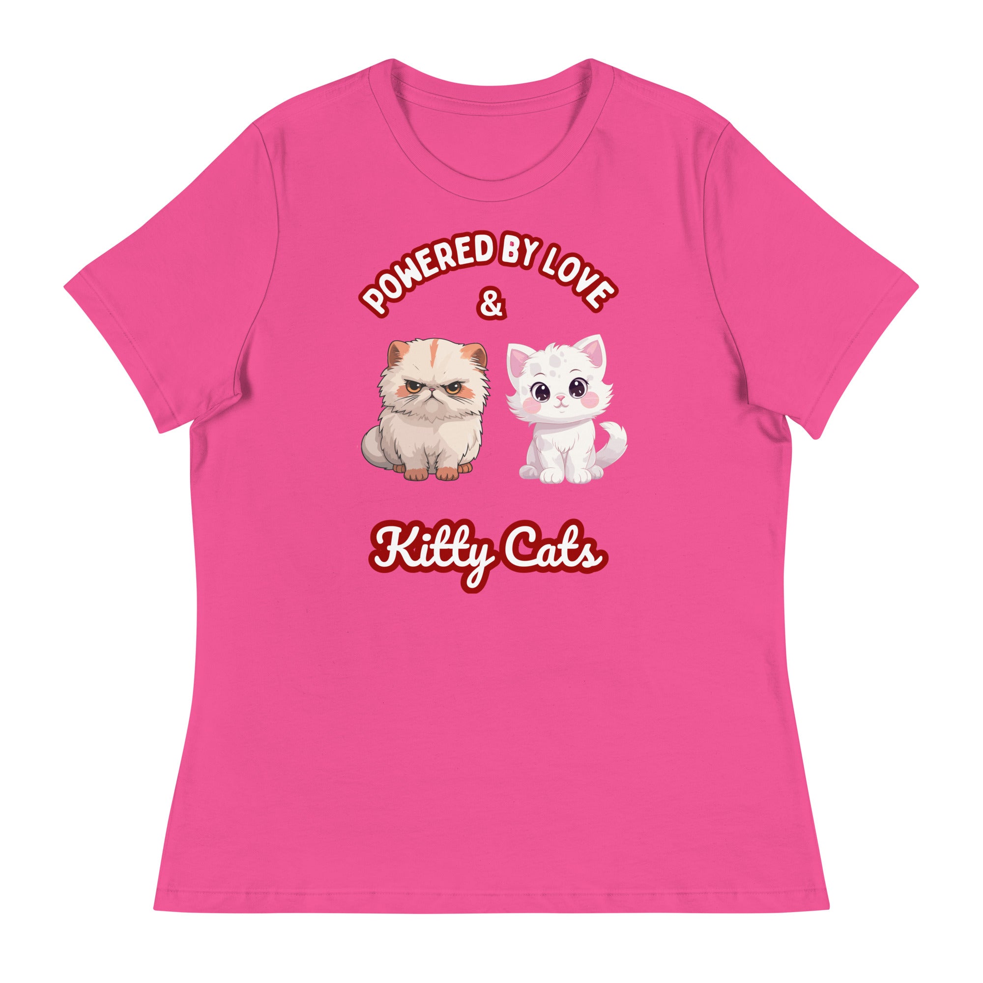 Unique Design Especially For "Craft World", "Powered by Love & Kitty Cats" Ladies  Relaxed Fit Cotton T-Shirts, Various Colours/Sizes (size guide included)