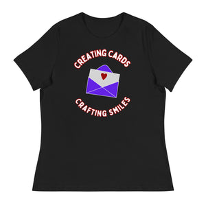 Unique Design Especially For "Craft World", "Creating Cards, Crafting Smiles" Ladies  Relaxed Fit Cotton T-Shirts, Various Colours/Sizes (size guide included)