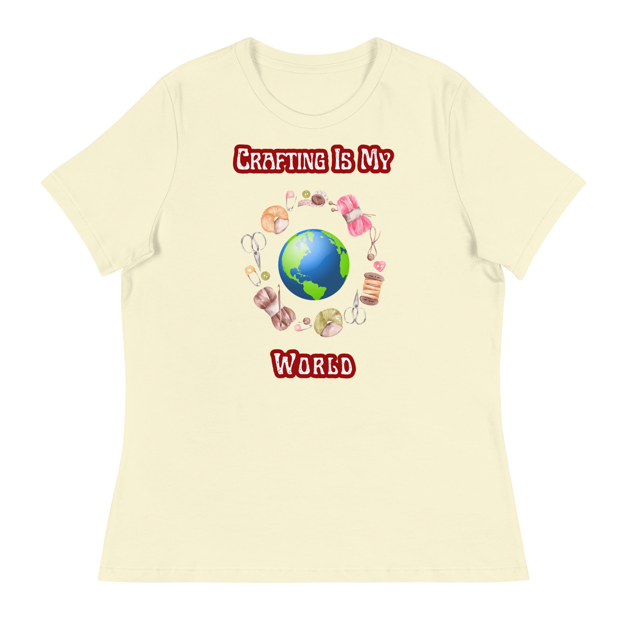 Unique Design Exclusively For "Craft World", Ladies "Crafting Is My World" Relaxed Fit Cotton T-Shirts, Various Colours/Sizes (size guide included)