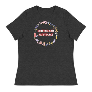 Unique Design Especially For "Craft World", Ladies "Crafting Is My Happy Place" Relaxed Fit Cotton T-Shirts, Various Colours/Sizes (size guide included)