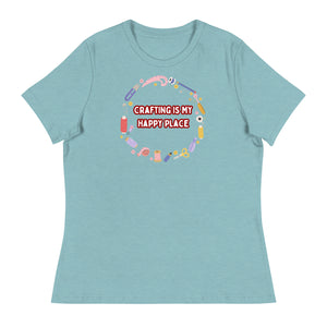 Unique Design Especially For "Craft World", Ladies "Crafting Is My Happy Place" Relaxed Fit Cotton T-Shirts, Various Colours/Sizes (size guide included)