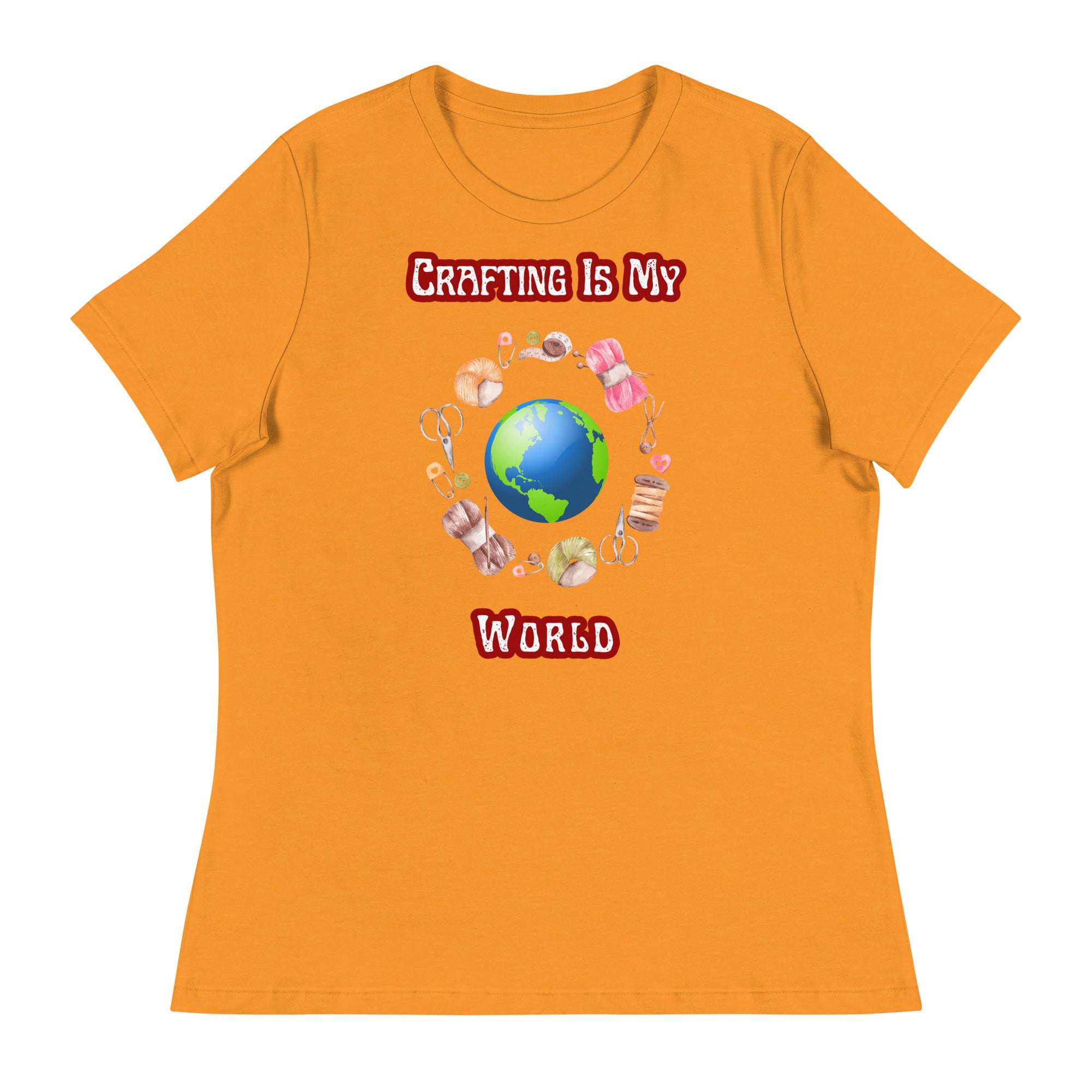 Unique Design Exclusively For "Craft World", Ladies "Crafting Is My World" Relaxed Fit Cotton T-Shirts, Various Colours/Sizes (size guide included)