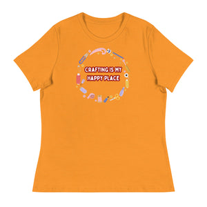 Unique Design Especially For "Craft World", Ladies "Crafting Is My Happy Place" Relaxed Fit Cotton T-Shirts, Various Colours/Sizes (size guide included)