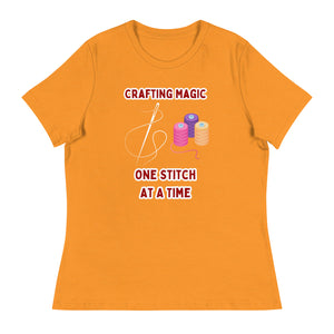 Unique Design Especially For "Craft World", "Crafting Magic One Stitch At A Time" Ladies  Relaxed Fit Cotton T-Shirts, Various Colours/Sizes (size guide included)