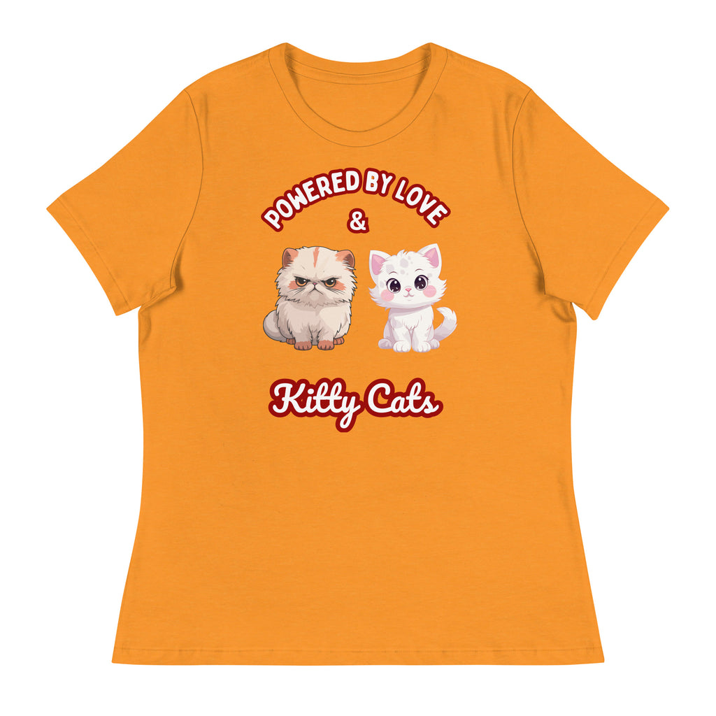 Unique Design Especially For "Craft World", "Powered by Love & Kitty Cats" Ladies  Relaxed Fit Cotton T-Shirts, Various Colours/Sizes (size guide included)