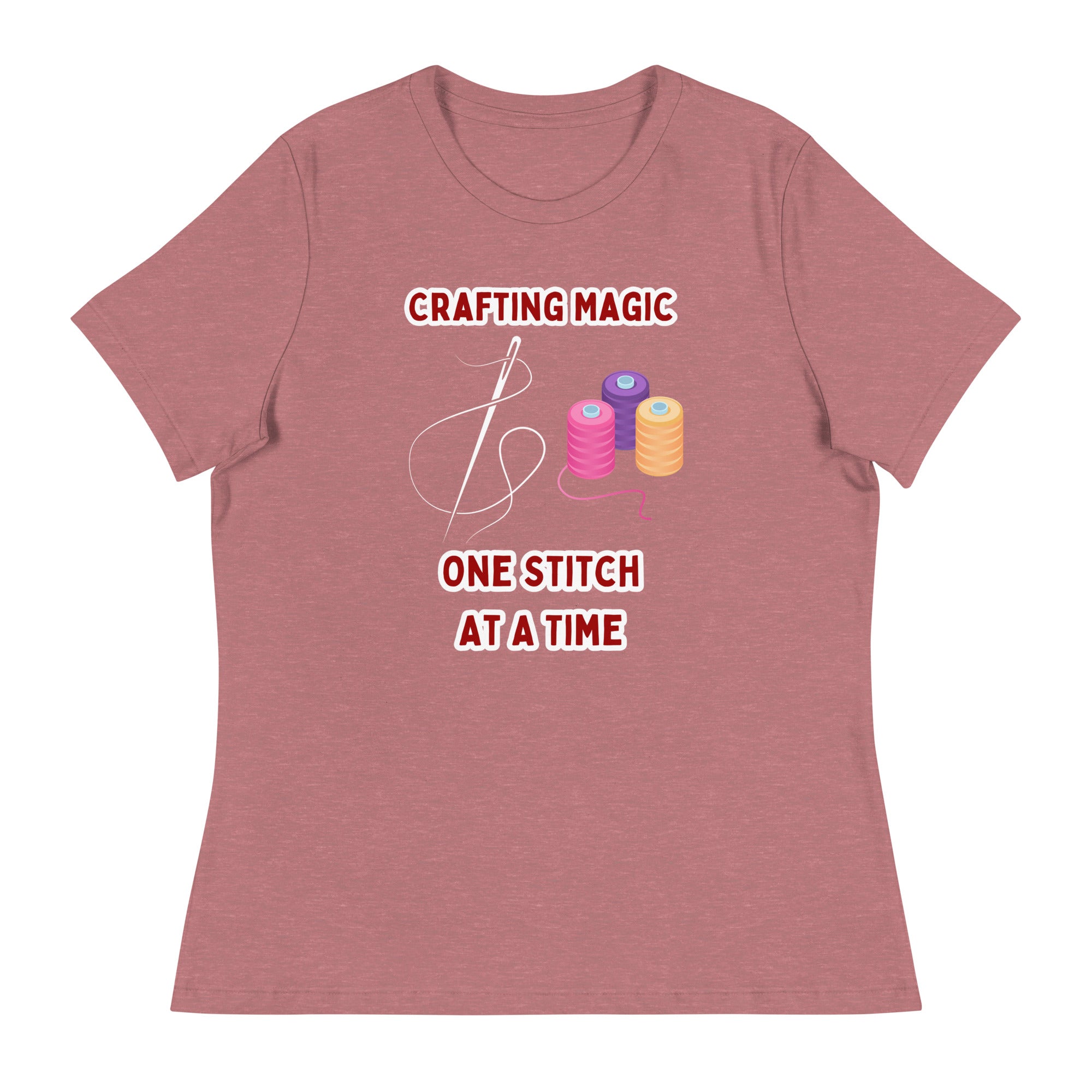 Unique Design Especially For "Craft World", "Crafting Magic One Stitch At A Time" Ladies  Relaxed Fit Cotton T-Shirts, Various Colours/Sizes (size guide included)