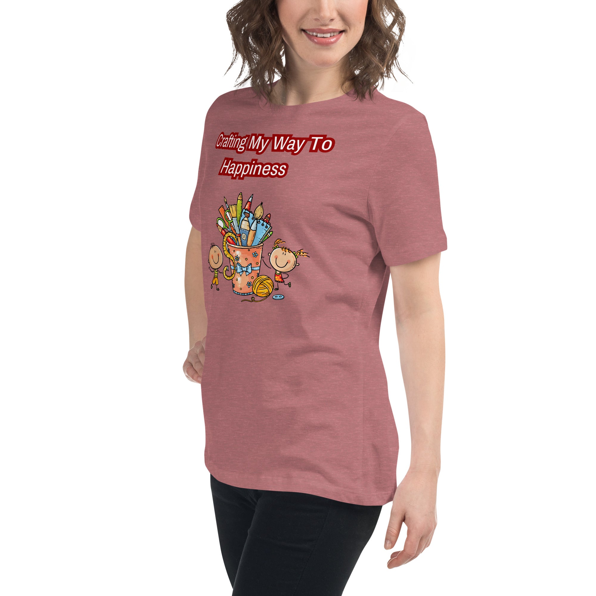 Unique Design Exclusively For "Craft World", Ladies "Crafting My Way to Happiness" Relaxed Fit Cotton T-Shirts, Various Colours/Sizes (size guide included)