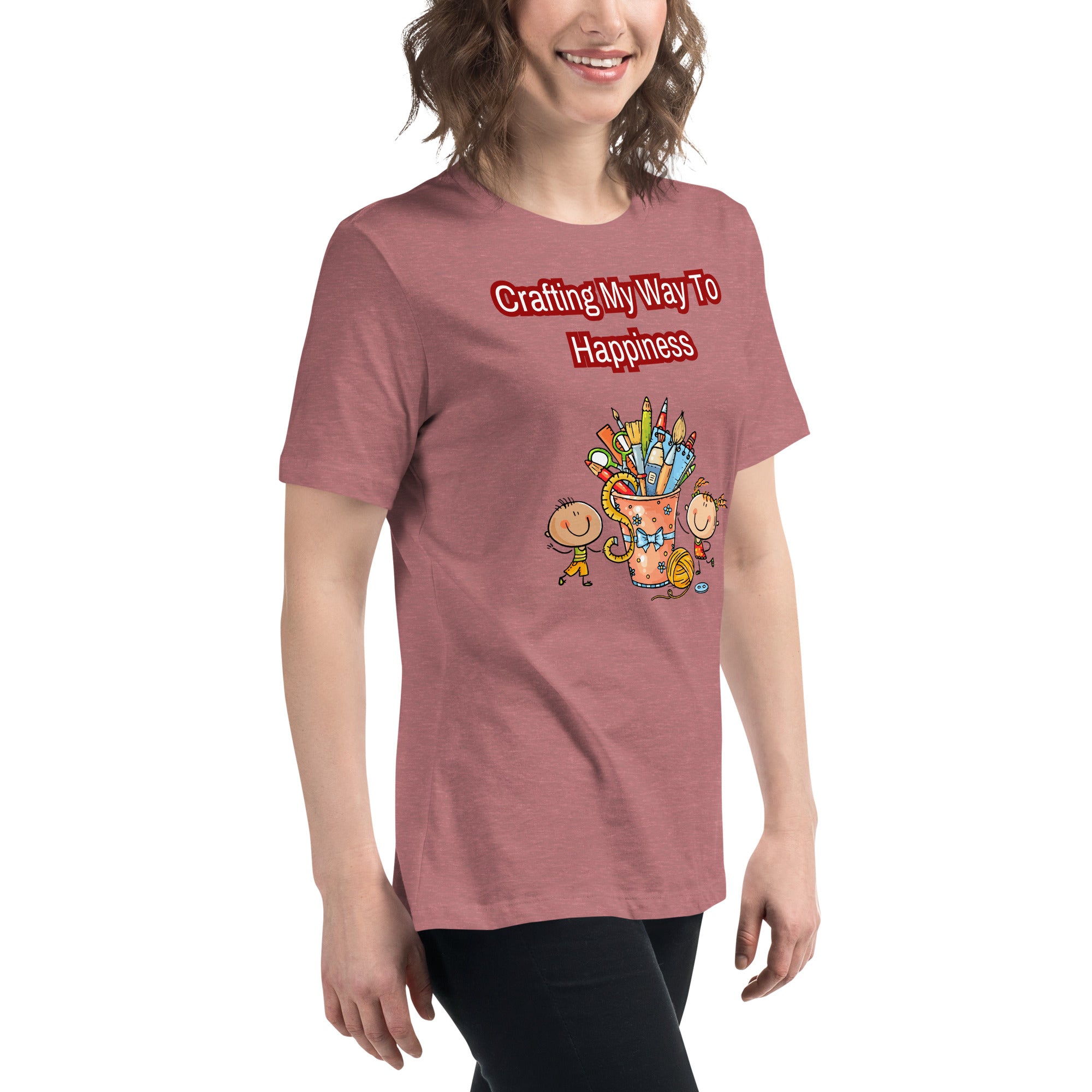 Unique Design Exclusively For "Craft World", Ladies "Crafting My Way to Happiness" Relaxed Fit Cotton T-Shirts, Various Colours/Sizes (size guide included)