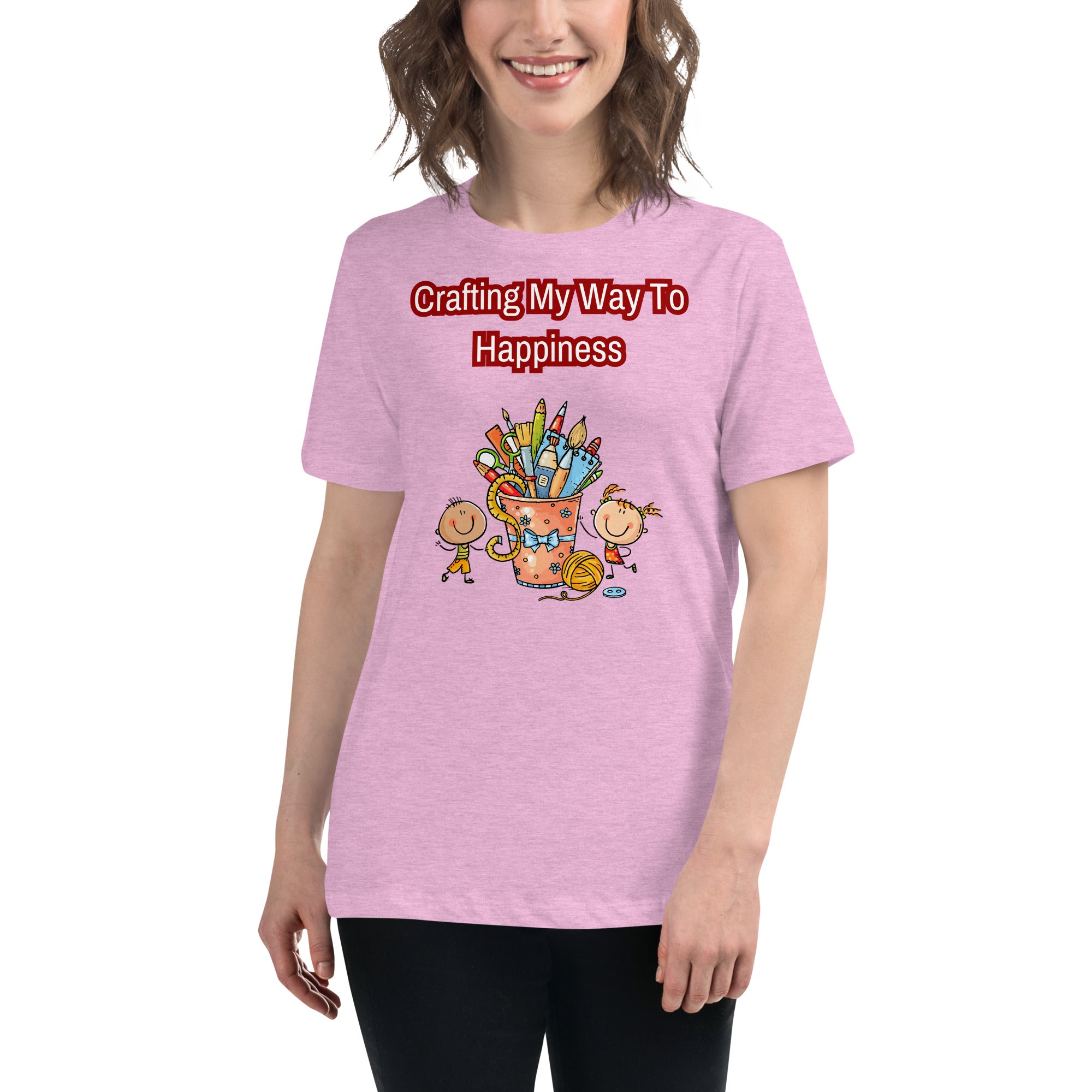 Unique Design Exclusively For "Craft World", Ladies "Crafting My Way to Happiness" Relaxed Fit Cotton T-Shirts, Various Colours/Sizes (size guide included)