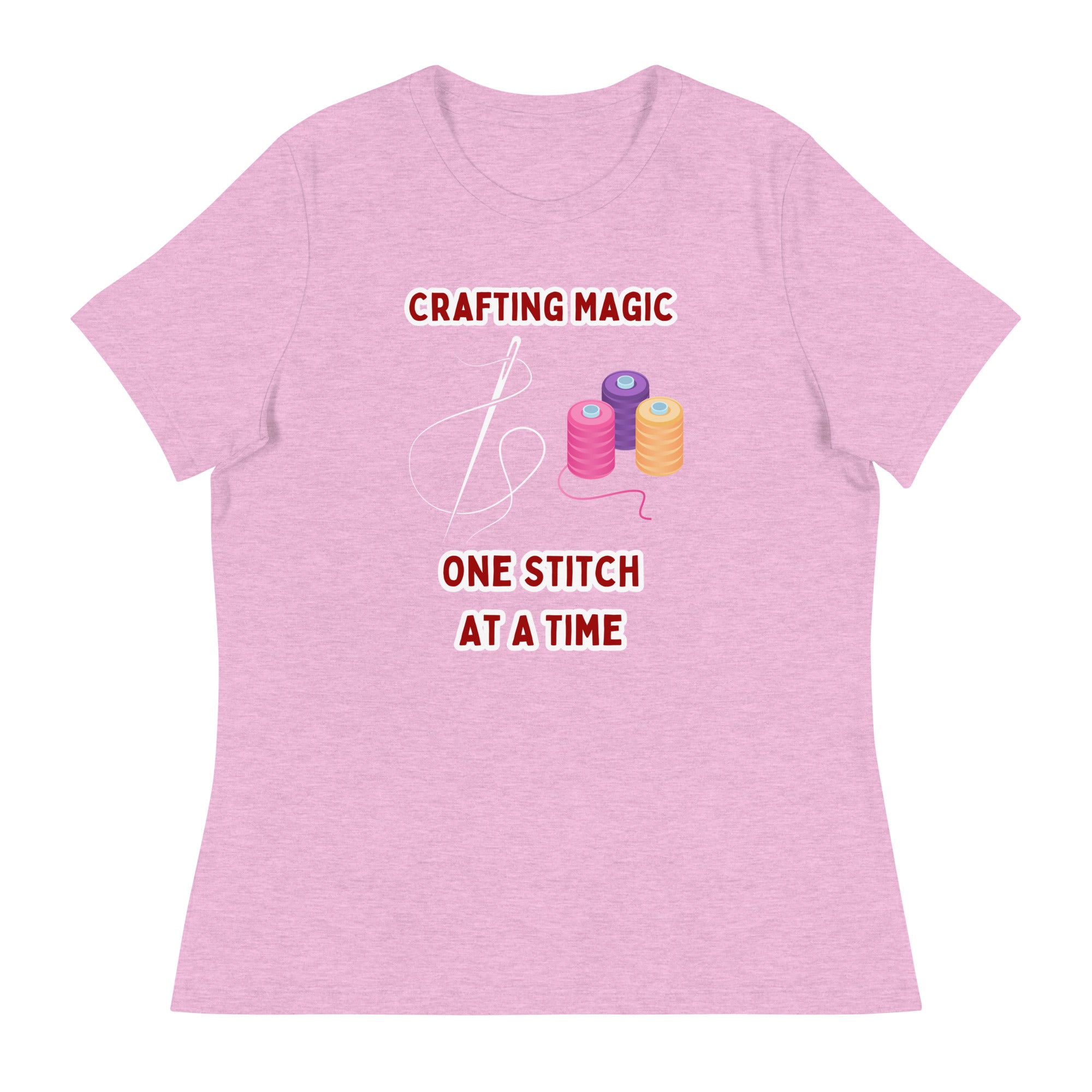 Unique Design Especially For "Craft World", "Crafting Magic One Stitch At A Time" Ladies  Relaxed Fit Cotton T-Shirts, Various Colours/Sizes (size guide included)