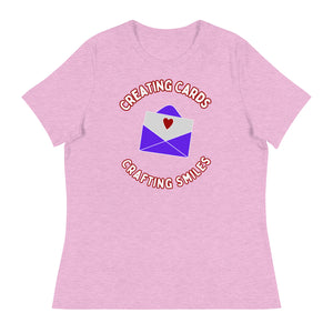 Unique Design Especially For "Craft World", "Creating Cards, Crafting Smiles" Ladies  Relaxed Fit Cotton T-Shirts, Various Colours/Sizes (size guide included)