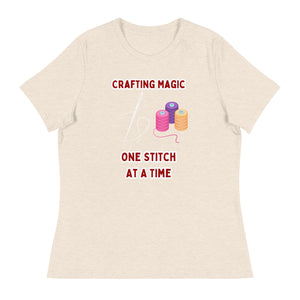 Unique Design Especially For "Craft World", "Crafting Magic One Stitch At A Time" Ladies  Relaxed Fit Cotton T-Shirts, Various Colours/Sizes (size guide included)