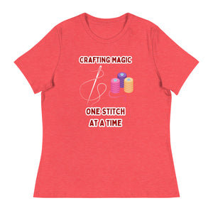 Unique Design Especially For "Craft World", "Crafting Magic One Stitch At A Time" Ladies  Relaxed Fit Cotton T-Shirts, Various Colours/Sizes (size guide included)