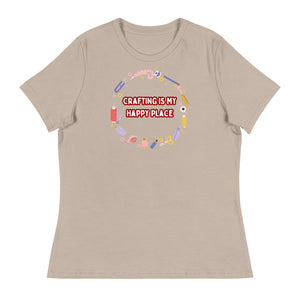 Unique Design Especially For "Craft World", Ladies "Crafting Is My Happy Place" Relaxed Fit Cotton T-Shirts, Various Colours/Sizes (size guide included)