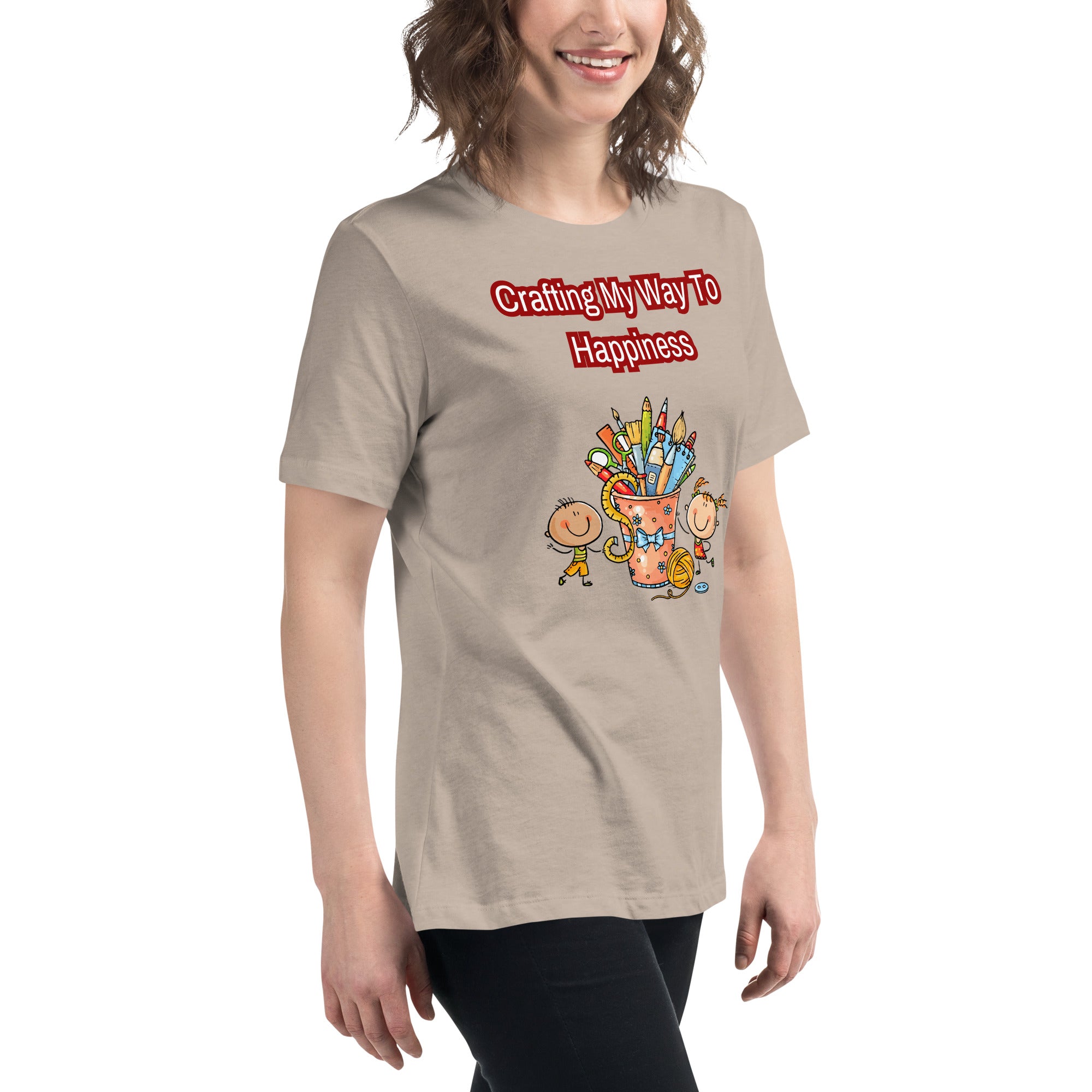 Unique Design Exclusively For "Craft World", Ladies "Crafting My Way to Happiness" Relaxed Fit Cotton T-Shirts, Various Colours/Sizes (size guide included)