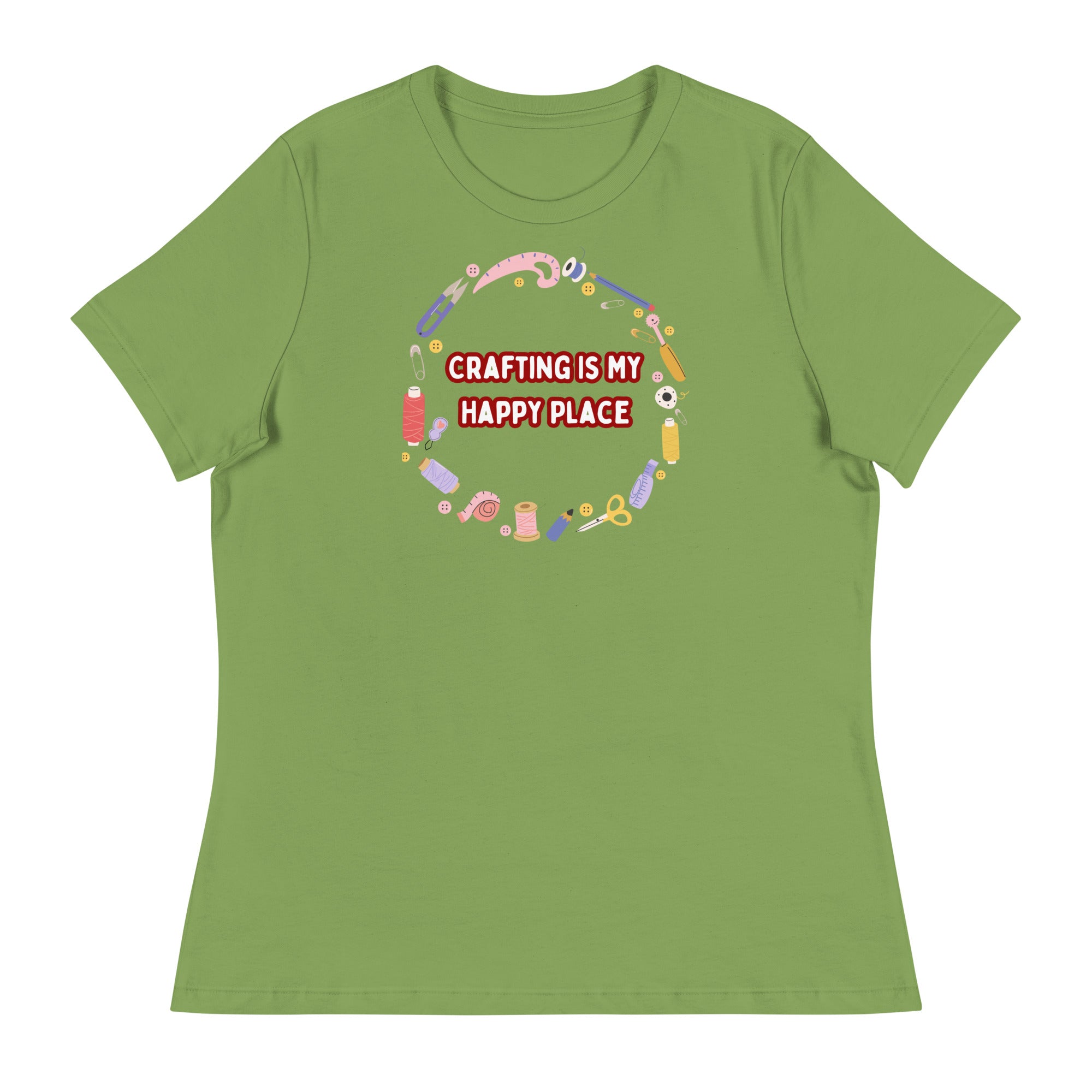 Unique Design Especially For "Craft World", Ladies "Crafting Is My Happy Place" Relaxed Fit Cotton T-Shirts, Various Colours/Sizes (size guide included)