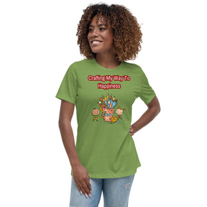 Unique Design Exclusively For "Craft World", Ladies "Crafting My Way to Happiness" Relaxed Fit Cotton T-Shirts, Various Colours/Sizes (size guide included)