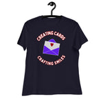 Unique Design Especially For "Craft World", "Creating Cards, Crafting Smiles" Ladies  Relaxed Fit Cotton T-Shirts, Various Colours/Sizes (size guide included)