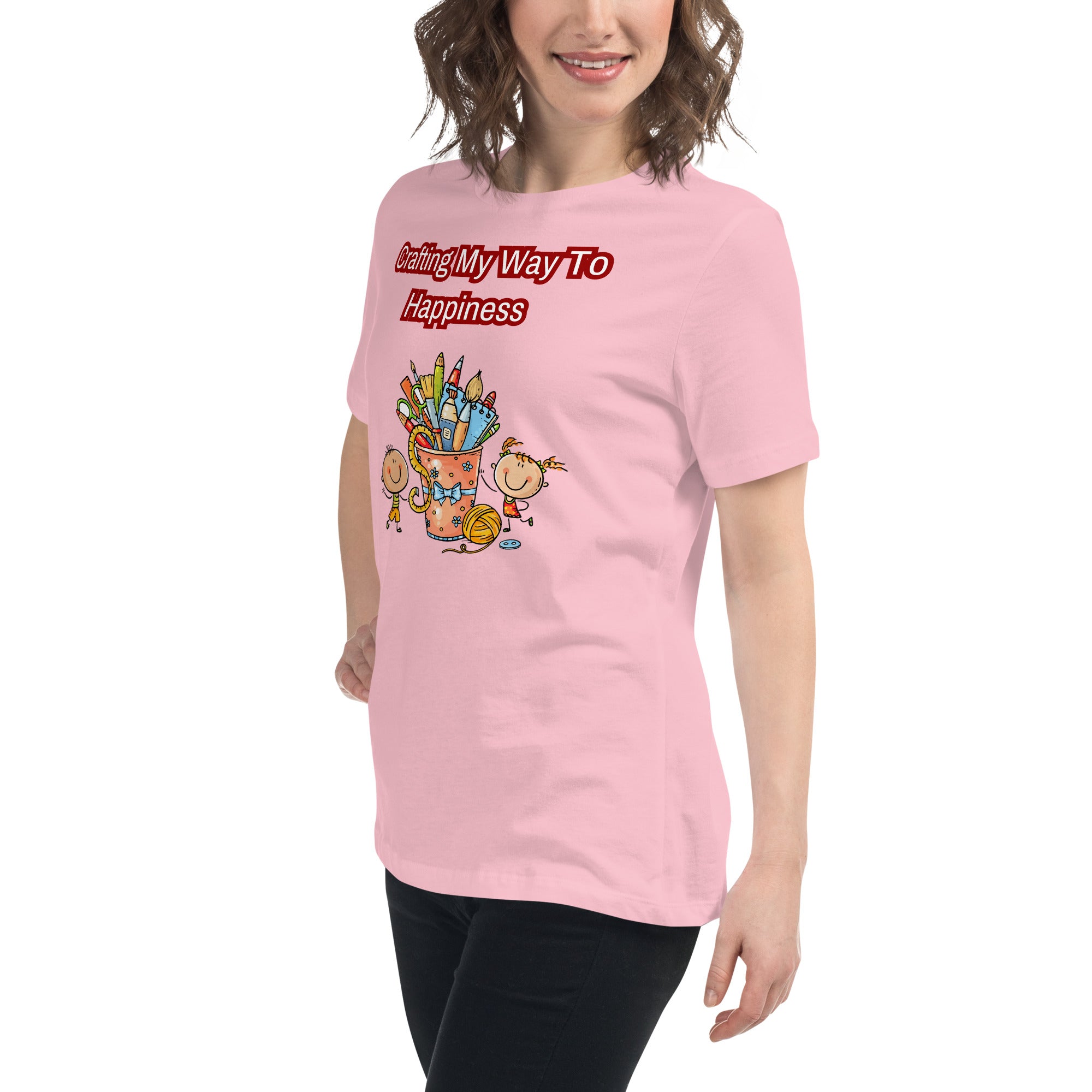 Unique Design Exclusively For "Craft World", Ladies "Crafting My Way to Happiness" Relaxed Fit Cotton T-Shirts, Various Colours/Sizes (size guide included)