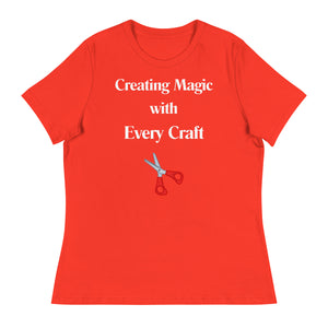 Unique Design Especially For "Craft World", "Creating Magic with Every Craft"  Ladies  Relaxed Fit Cotton T-Shirts, Various Colours/Sizes (size guide included)