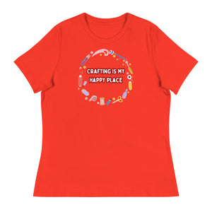 Unique Design Especially For "Craft World", Ladies "Crafting Is My Happy Place" Relaxed Fit Cotton T-Shirts, Various Colours/Sizes (size guide included)