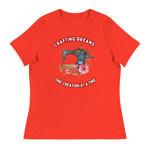 Unique Design Especially For "Craft World", "Crafting Dreams One Creation At A Time"  Ladies  Relaxed Fit Cotton T-Shirts, Various Colours/Sizes (size guide included)