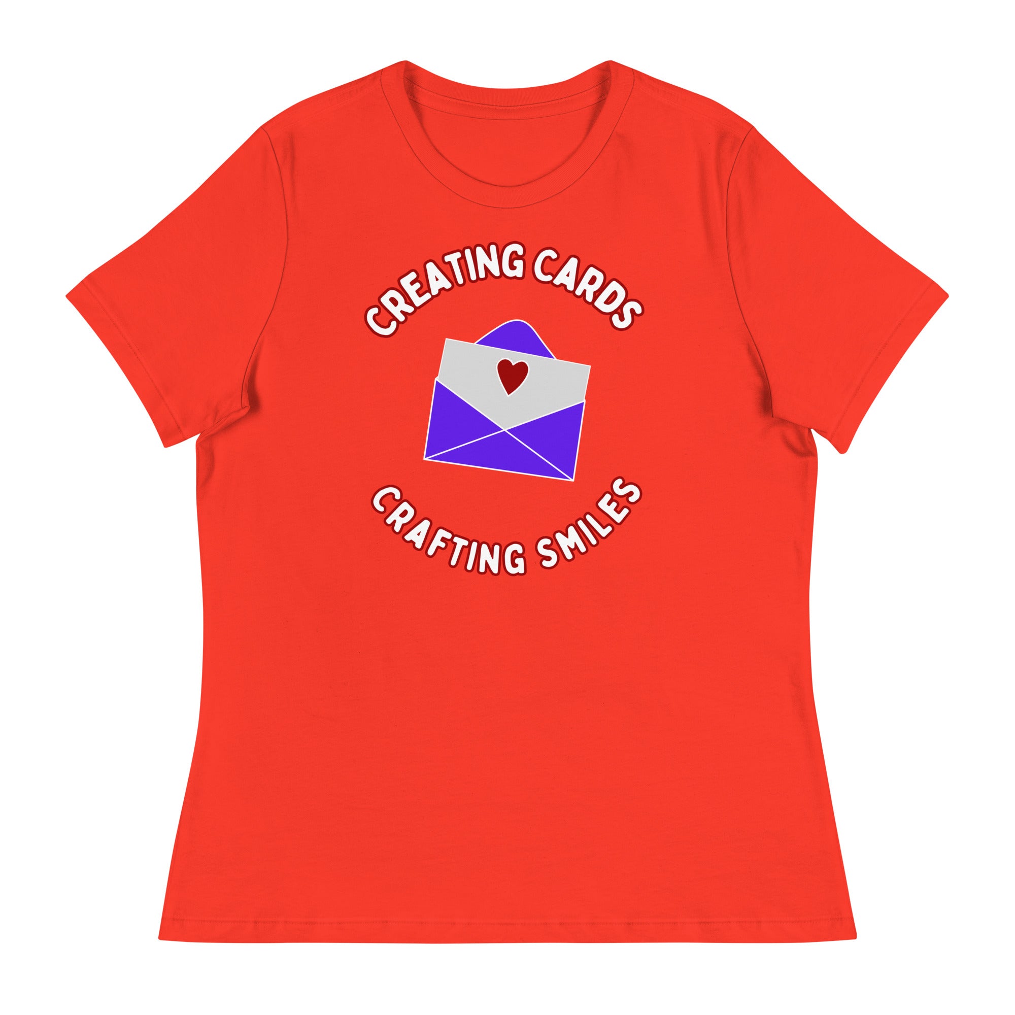 Unique Design Especially For "Craft World", "Creating Cards, Crafting Smiles" Ladies  Relaxed Fit Cotton T-Shirts, Various Colours/Sizes (size guide included)