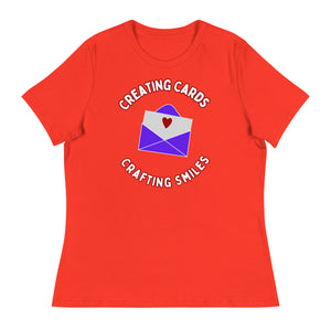 Unique Design Especially For "Craft World", "Creating Cards, Crafting Smiles" Ladies  Relaxed Fit Cotton T-Shirts, Various Colours/Sizes (size guide included)