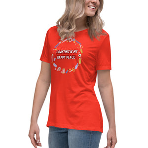 Unique Design Especially For "Craft World", Ladies "Crafting Is My Happy Place" Relaxed Fit Cotton T-Shirts, Various Colours/Sizes (size guide included)