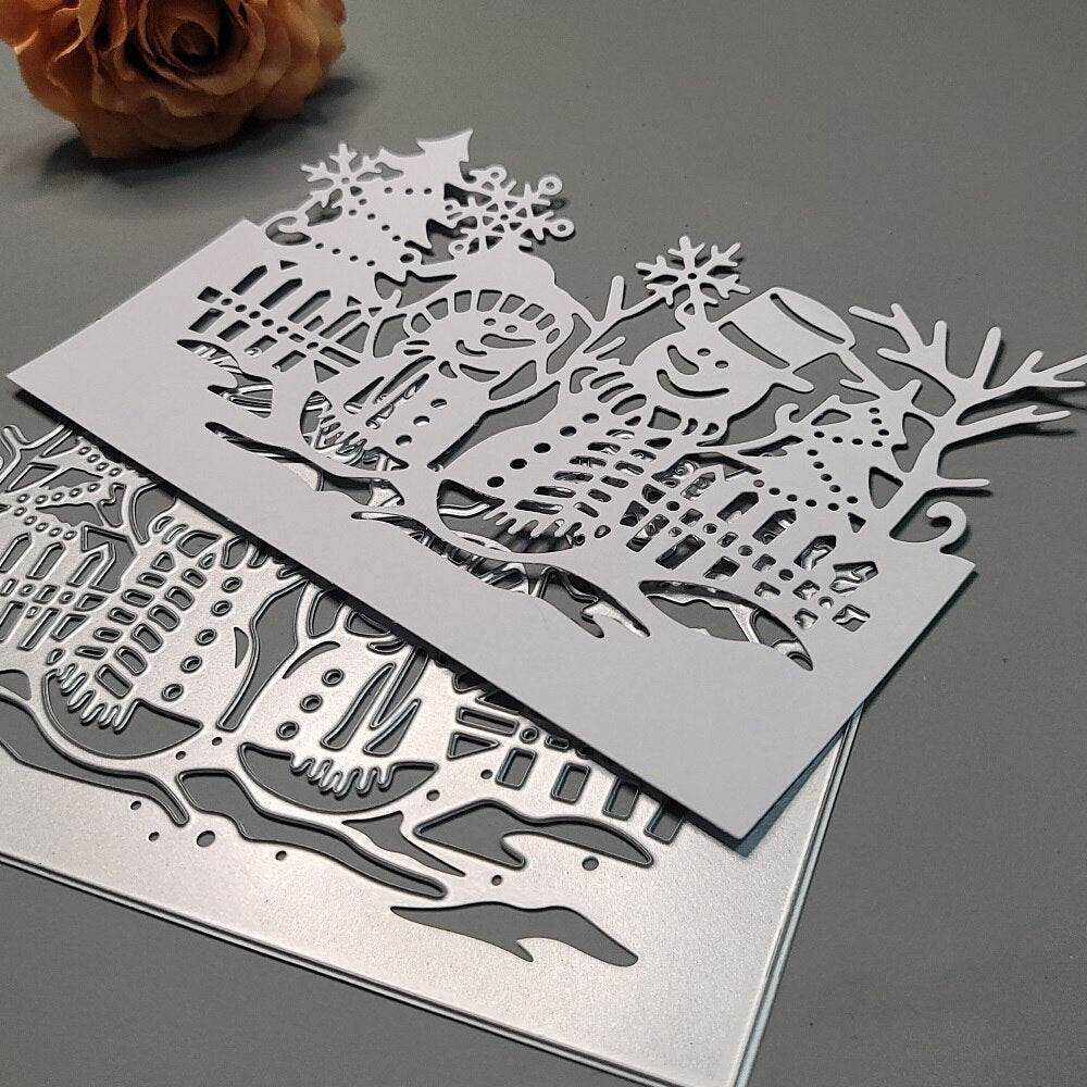 Christmas Snowman Scene Metal Cutting Die, 10 cm x 15.2 cm/3.93 in x 5.98 in