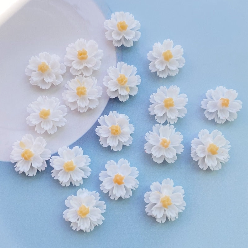 Beautiful Flat Back Resin Cabochon Flowers, Two Colours/Mixed, 12 mm, 60 Pieces