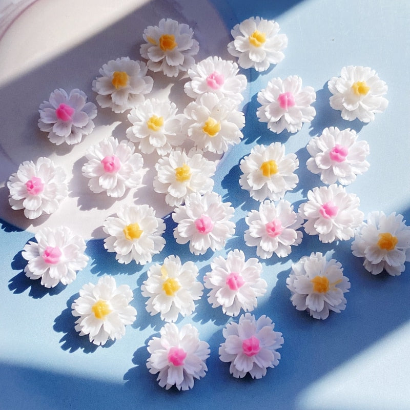 Beautiful Flat Back Resin Cabochon Flowers, Two Colours/Mixed, 12 mm, 60 Pieces