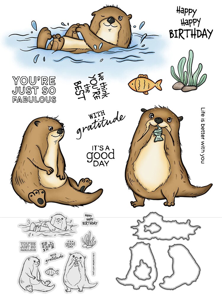 Sweet Otter Transparent Stamps, Stamp and Die Set (please order items separately)