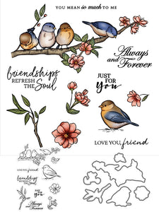 Spring Birds Transparent Stamp/Cutting Die Set/11 cm x 16 cm/12.6 cm x 10.2 cm - Craft World 