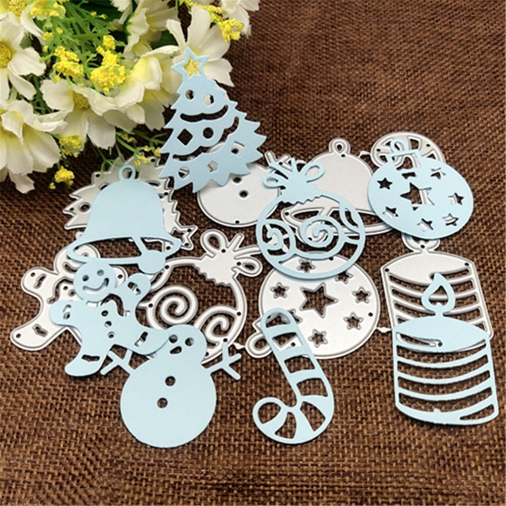 Collection of Christmas Ornaments Metal Cutting Dies, 8 Pieces, 14.3 cm x 8.6 cm/5.62 in x 3.38 in