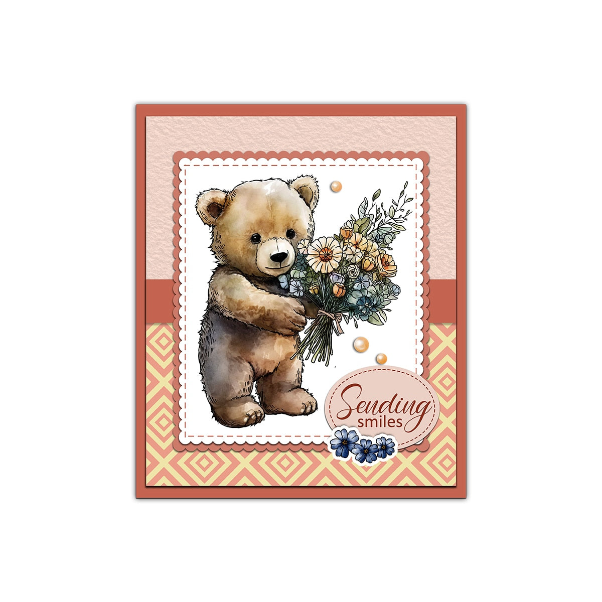 Bear and Bunny Sending Flowers Transparent Stamps, Stamp and Die Set (please order items separately)