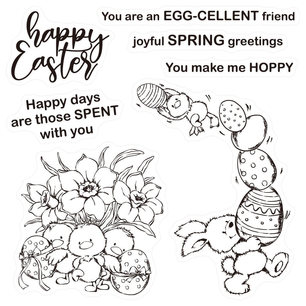 Easter Bunny/Eggs/Chicks Transparent Stamps, Stamp and Die Set (please order items separately)