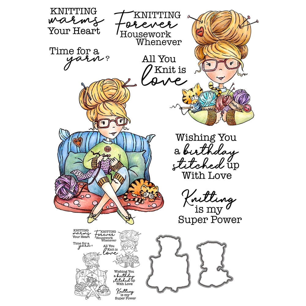 Knitting Time Transparent Stamps, Stamp and Die Set (please order items separately)