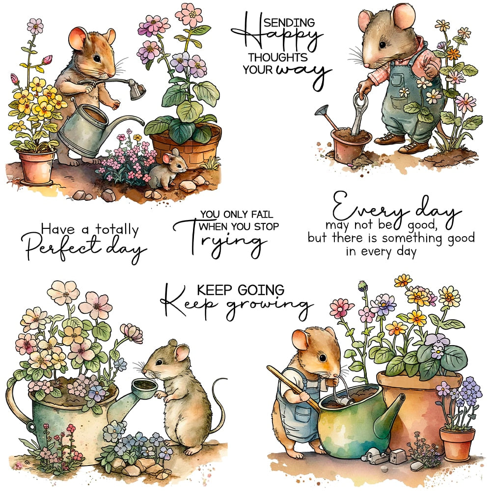 Cute Mouse in the Garden Transparent Stamps