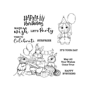 Cute Happy Birthday Animals Transparent Stamp and Die Set