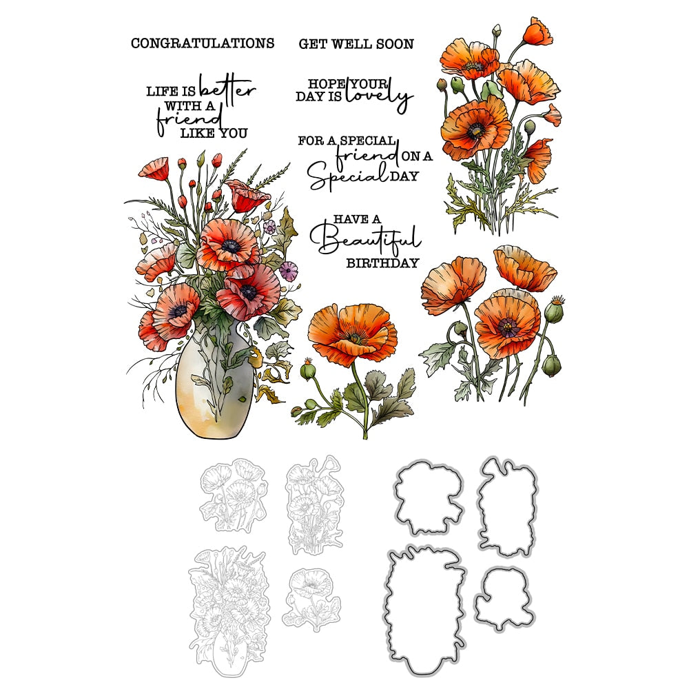 Delightful Vase of Perfect Flowers Transparent Stamps, Stamp and Die Set (please order items separately)