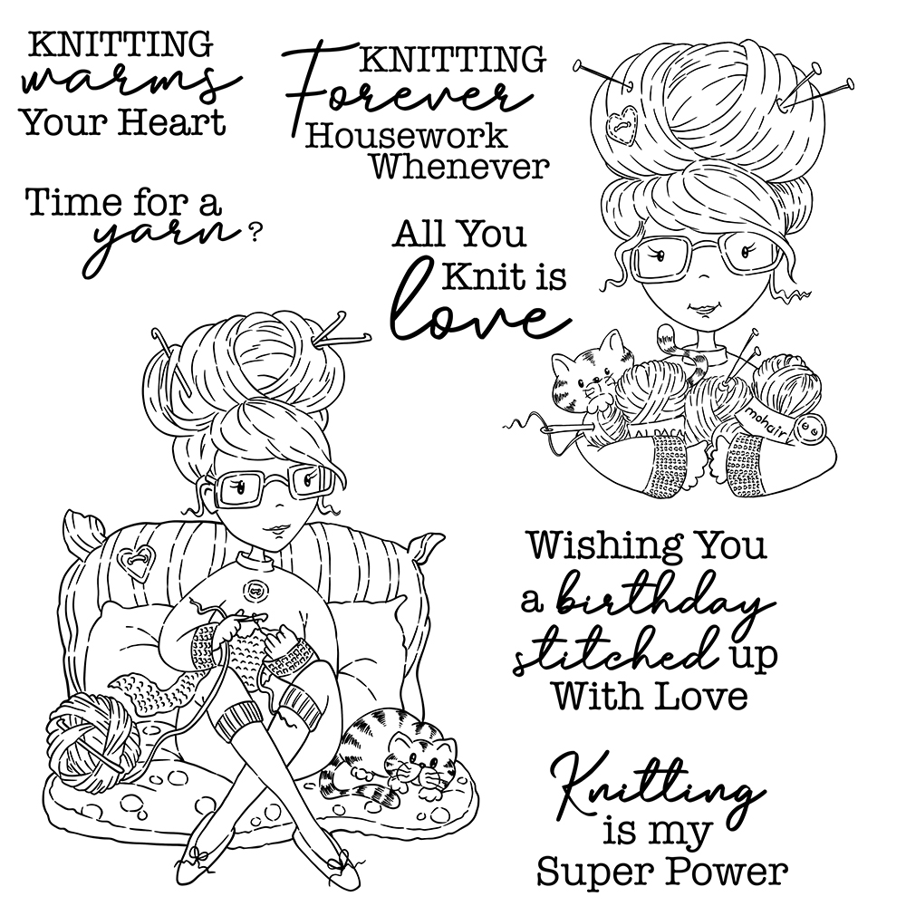 Knitting Time Transparent Stamps, Stamp and Die Set (please order items separately)